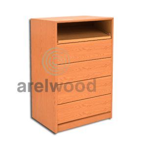Estantería-Cajonera a Medida Montada, Frente Cerrado (1 Estante)+(4 Cajones 16 cm)