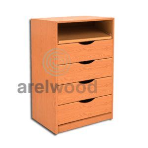 Estantería-Cajonera a Medida Montada, Frente Medía Luna (1 Estante)+(4 Cajones 16 cm)