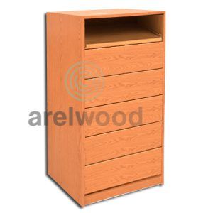 Estantería-Cajonera a Medida Montada, Frente Cerrado (1 Estante)+(5 Cajones 16 cm)