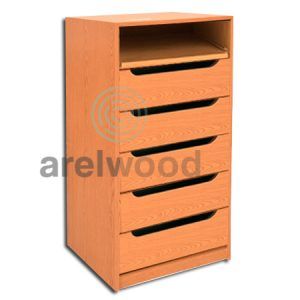 Estantería-Cajonera a Medida Montada, Frente Góndola (1 Estante)+(5 Cajones 16 cm)