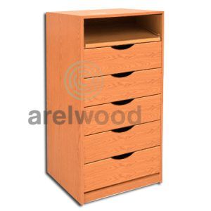 Estantería-Cajonera a Medida Montada, Frente Medía Luna (1 Estante)+(5 Cajones 16 cm)