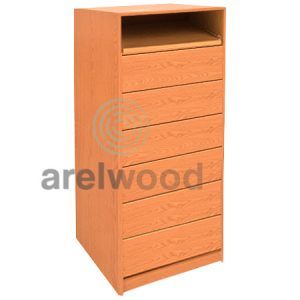 Estantería-Cajonera a Medida Montada, Frente Cerrado (1 Estante)+(6 Cajones 16 cm)