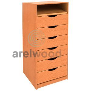 Estantería-Cajonera a Medida Montada, Frente Medía Luna (1 Estante)+(6 Cajones 16 cm)