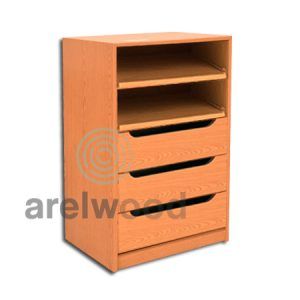 Estantería-Cajonera a Medida Montada, Frente Góndola (2 Estantes)+(3 Cajones 16 cm)