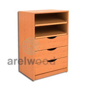 Estantería-Cajonera a Medida Montada, Frente Medía Luna (2 Estantes)+(3 Cajones 16 cm)
