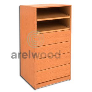 Estantería-Cajonera a Medida Montada, Frente Cerrado (2 Estantes)+(4 Cajones 16 cm)