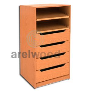 Estantería-Cajonera a Medida Montada, Frente Góndola (2 Estantes)+(4 Cajones 16 cm)
