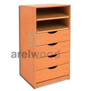 Estantería-Cajonera a Medida Montada, Frente Medía Luna (2 Estantes)+(4 Cajones 16 cm)