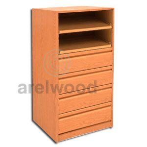 Estantería-Cajonera a Medida Montada, Frente Postformado (2 Estantes)+(4 Cajones 16 cm)