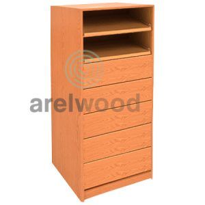 Estantería-Cajonera a Medida Montada, Frente Cerrado (2 Estantes)+(5 Cajones 16 cm)