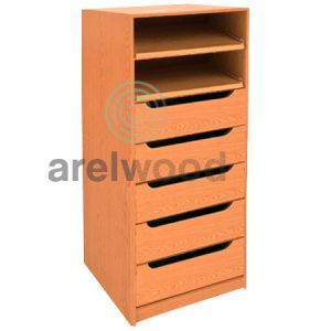 Estantería-Cajonera a Medida Montada, Frente Góndola (2 Estantes)+(5 Cajones 16 cm)