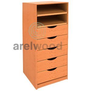 Estantería-Cajonera a Medida Montada, Frente Medía Luna (2 Estantes)+(5 Cajones 16 cm)