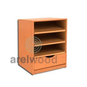 Estantería-Cajonera a Medida Montada, Frente Medía Luna (3 Estantes)+(1 Cajón 16 cm)