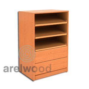 Estantería-Cajonera a Medida Montada, Frente Cerrado (3 Estantes)+(2 Cajones 16 cm)