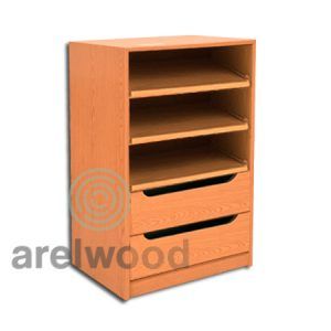 Estantería-Cajonera a Medida Montada, Frente Góndola (3 Estantes)+(2 Cajones 16 cm)