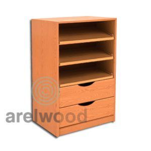 Estantería-Cajonera a Medida Montada, Frente Medía Luna (3 Estantes)+(2 Cajones 16 cm)