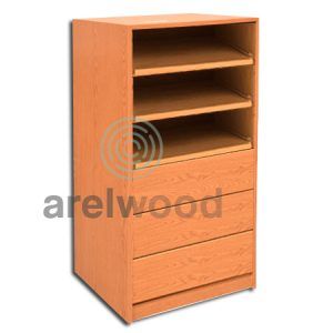 Estantería-Cajonera a Medida Montada, Frente Cerrado (3 Estantes)+(3 Cajones 16 cm)