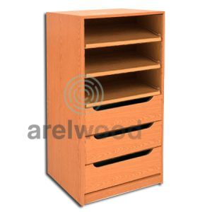 Estantería-Cajonera a Medida Montada, Frente Góndola (3 Estantes)+(3 Cajones 16 cm)