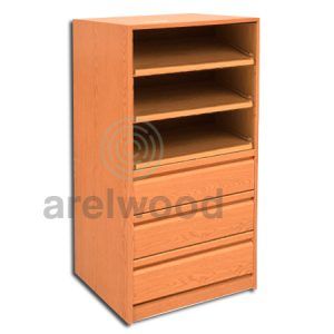 Estantería-Cajonera a Medida Montada, Frente Postformado (3 Estantes)+(3 Cajones 16 cm)