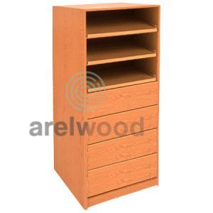 Estantería-Cajonera a Medida Montada, Frente Cerrado (3 Estantes)+(4 Cajones 16 cm)