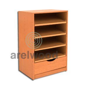Estantería-Cajonera a Medida Montada, Frente Medía Luna (4 Estantes)+(1 Cajón 16 cm)