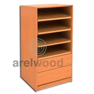 Estantería-Cajonera a Medida Montada, Frente Cerrado (4 Estantes)+(2 Cajones 16 cm)