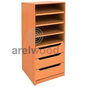 Estantería-Cajonera a Medida Montada, Frente Góndola (4 Estantes)+(3 Cajones 16 cm)