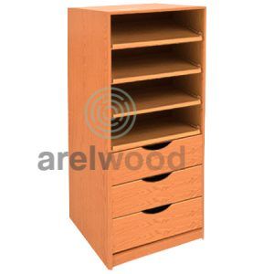 Estantería-Cajonera a Medida Montada, Frente Medía Luna (4 Estantes)+(3 Cajones 16 cm)