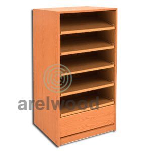 Estantería-Cajonera a Medida Montada, Frente Cerrado (5 Estantes)+(1 Cajón 16 cm)