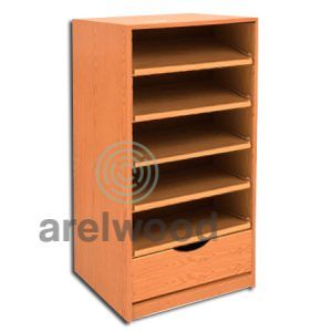 Estantería-Cajonera a Medida Montada, Frente Medía Luna (5 Estantes)+(1 Cajón 16 cm)