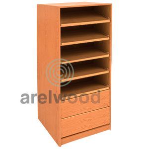 Estantería-Cajonera a Medida Montada, Frente Cerrado (5 Estantes)+(2 Cajones 16 cm)