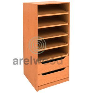 Estantería-Cajonera a Medida Montada, Frente Góndola (5 Estantes)+(2 Cajones 16 cm)
