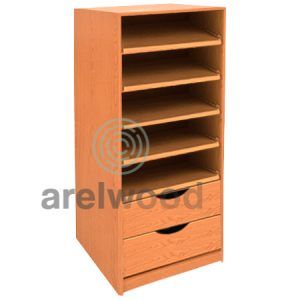 Estantería-Cajonera a Medida Montada, Frente Medía Luna (5 Estantes)+(2 Cajones 16 cm)