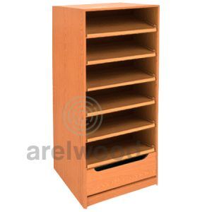 Estantería-Cajonera a Medida Montada, Frente Góndola (6 Estantes)+(1 Cajón 16 cm)