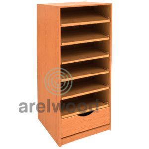 Estantería-Cajonera a Medida Montada, Frente Medía Luna (6 Estantes)+(1 Cajón 16 cm)
