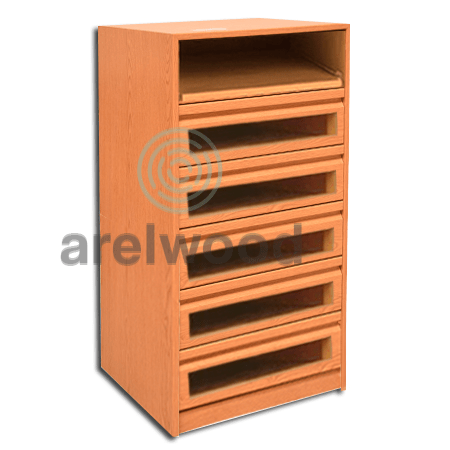 Estantería-Cajonera a Medida Montada, Frente Transparente (1 Estante)+(5 Cajones 16 cm)