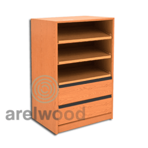 Estantería-Cajonera a Medida Montada, Frente Bandeja (3 Estantes)+(2 Cajones 16 cm)