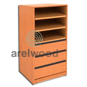 Estantería-Cajonera a Medida Montada, Frente Bandeja (3 Estantes)+(3 Cajones 16 cm)