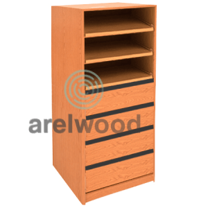 Estantería-Cajonera a Medida Montada, Frente Bandeja (3 Estantes)+(4 Cajones 16 cm)