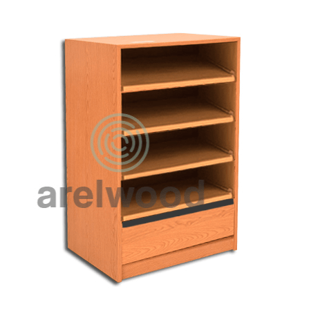 Estantería-Cajonera a Medida Montada, Frente Bandeja (4 Estantes)+(1 Cajón 16 cm)