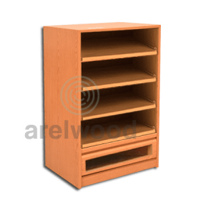 Estantería-Cajonera a Medida Montada, Frente Transparente (4 Estantes)+(1 Cajón 16 cm)