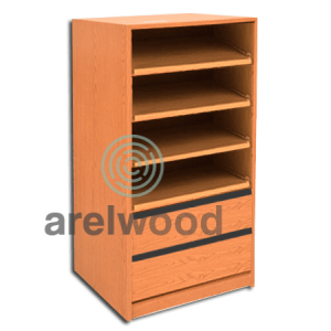 Estantería-Cajonera a Medida Montada, Frente Bandeja (4 Estantes)+(2 Cajones 16 cm)