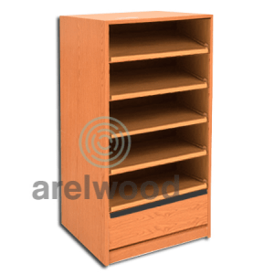 Estantería-Cajonera a Medida Montada, Frente Bandeja (5 Estantes)+(1 Cajón 16 cm)