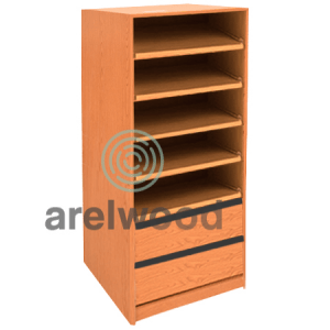 Estantería-Cajonera a Medida Montada, Frente Bandeja (5 Estantes)+(2 Cajones 16 cm)
