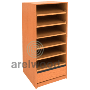 Estantería-Cajonera a Medida Montada, Frente Bandeja (6 Estantes)+(1 Cajón 16 cm)